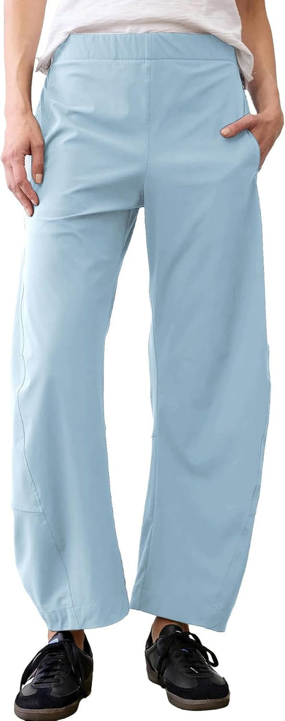 CHECHELLA Womens Barrel Pants Wide Leg High Waisted Ankle Business Work Pants Travel Casual Trousers with Pockets