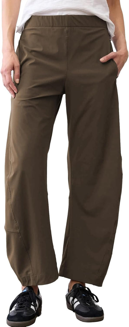 CHECHELLA Womens Barrel Pants Wide Leg High Waisted Ankle Business Work Pants Travel Casual Trousers with Pockets