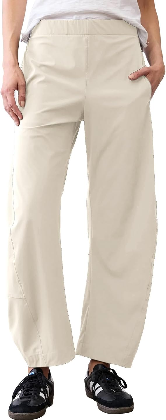 CHECHELLA Womens Barrel Pants Wide Leg High Waisted Ankle Business Work Pants Travel Casual Trousers with Pockets