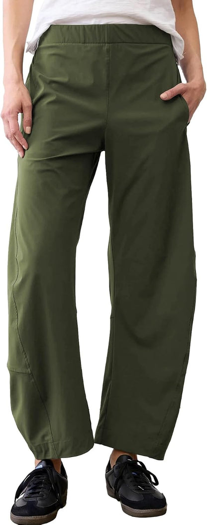 CHECHELLA Womens Barrel Pants Wide Leg High Waisted Ankle Business Work Pants Travel Casual Trousers with Pockets
