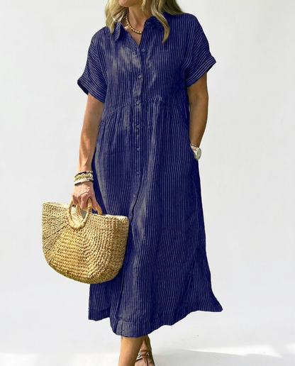 CHECHELLA Women's Summer Striped Midi Long Shirt Dress