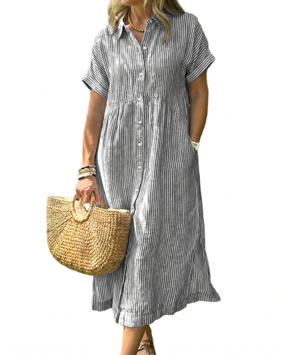CHECHELLA Women's Summer Striped Midi Long Shirt Dress