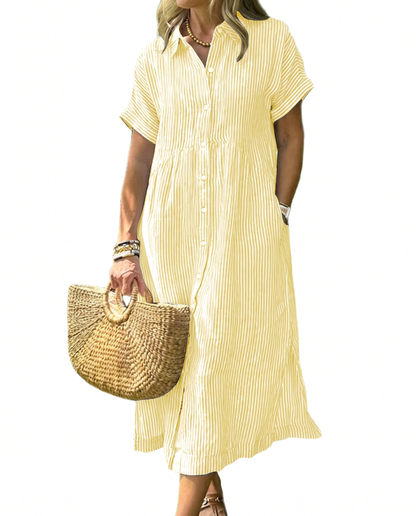 CHECHELLA Women's Summer Striped Midi Long Shirt Dress
