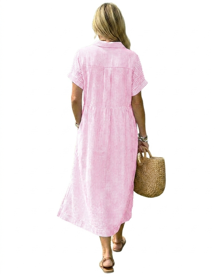 CHECHELLA Women's Summer Striped Midi Long Shirt Dress