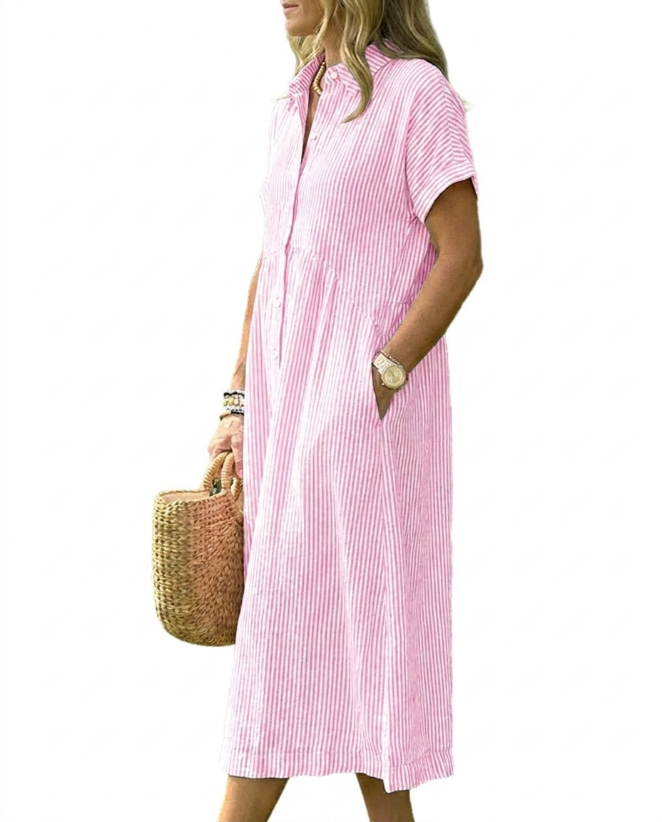 CHECHELLA Women's Summer Striped Midi Long Shirt Dress